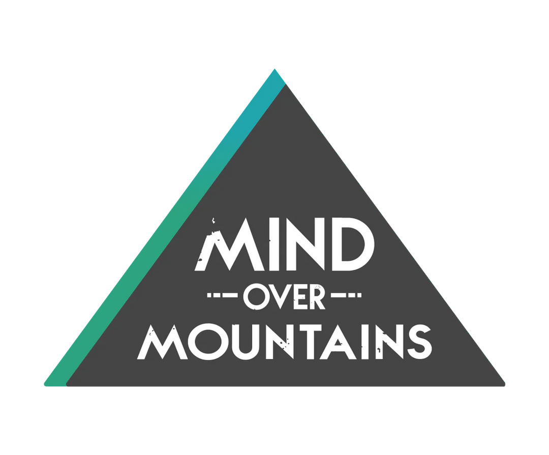 Mind Over Mountains logo in a dark triangle with gradient edge