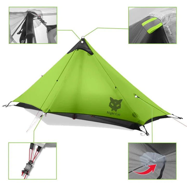 Night Cat Ultralight Tent Detailed Features with Reinforcement Points and Waterproof Seams - Available from HikeWare