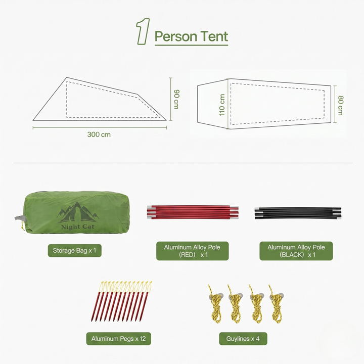 Night Cat 1 Person Ultralight Tunnel Tent – 1.5kg Waterproof - HikeWare  