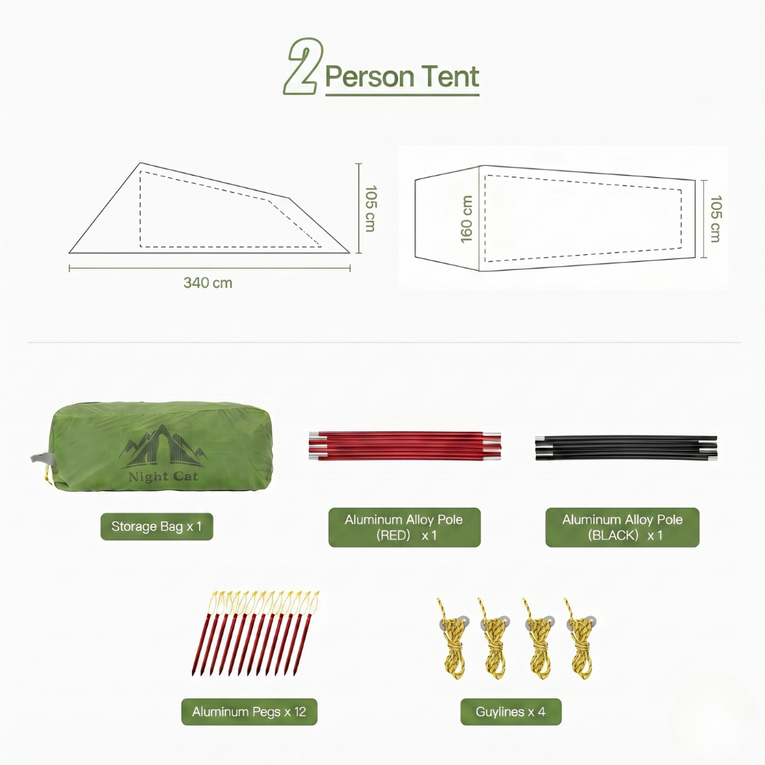 Night Cat 2 Person Ultralight Tunnel Tent – 2.1kg Waterproof - HikeWare  