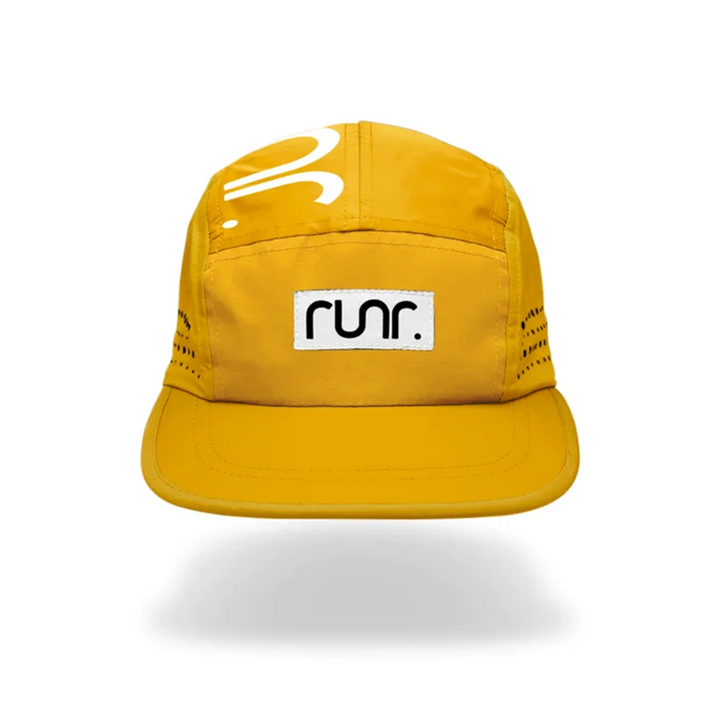 Runr Madrid technical running hat in mustard and white