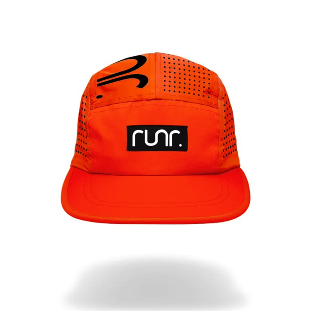 Runr Lumos reflective technical running hat in midnight orange
