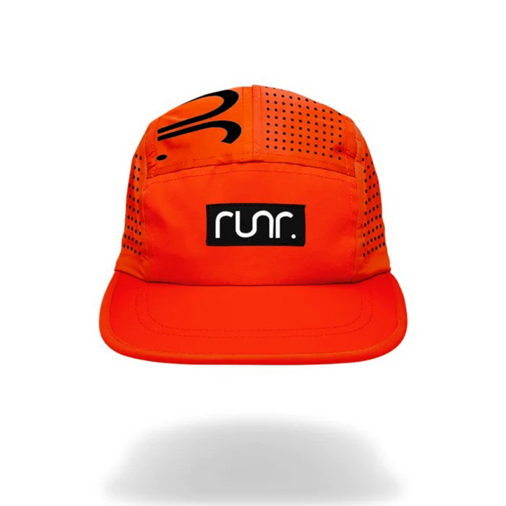 Runr Lumos reflective technical running hat in midnight orange