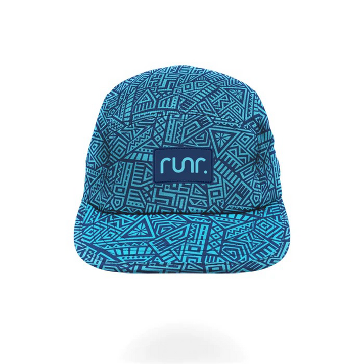 Runr Montevideo technical running hat in blue and pink