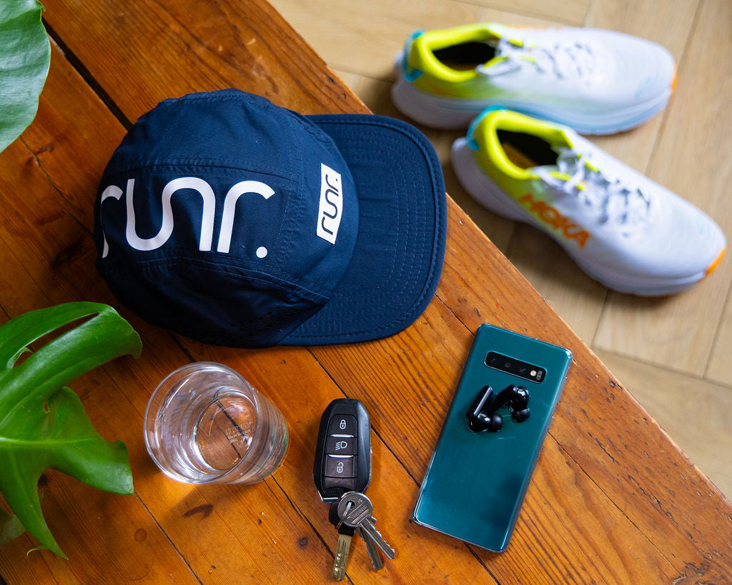 Runr Chicago running hat worn outdoors
