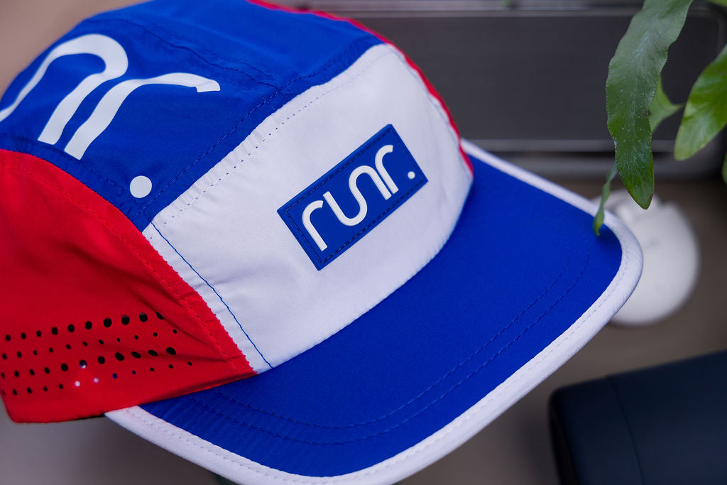 Runr Melbourne running hat worn on a run