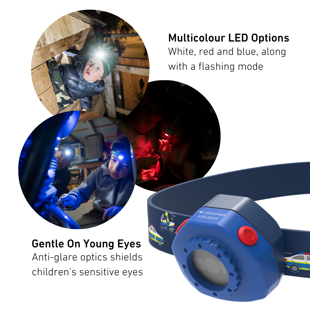 KidLED4R Rechargeable Head Torch, Blue Police - HikeWare  