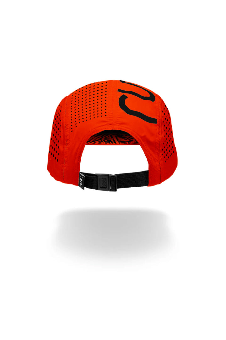 Runr Lumos reflective running hat in midnight orange - back view
