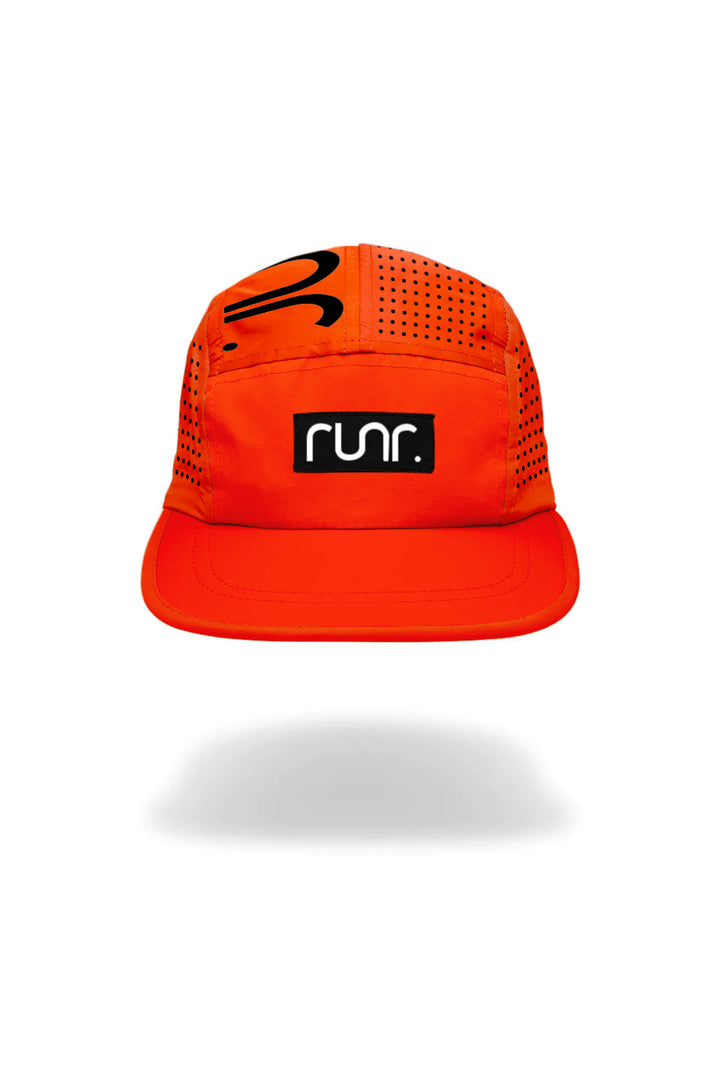 Runr Lumos reflective running hat in midnight orange - front view