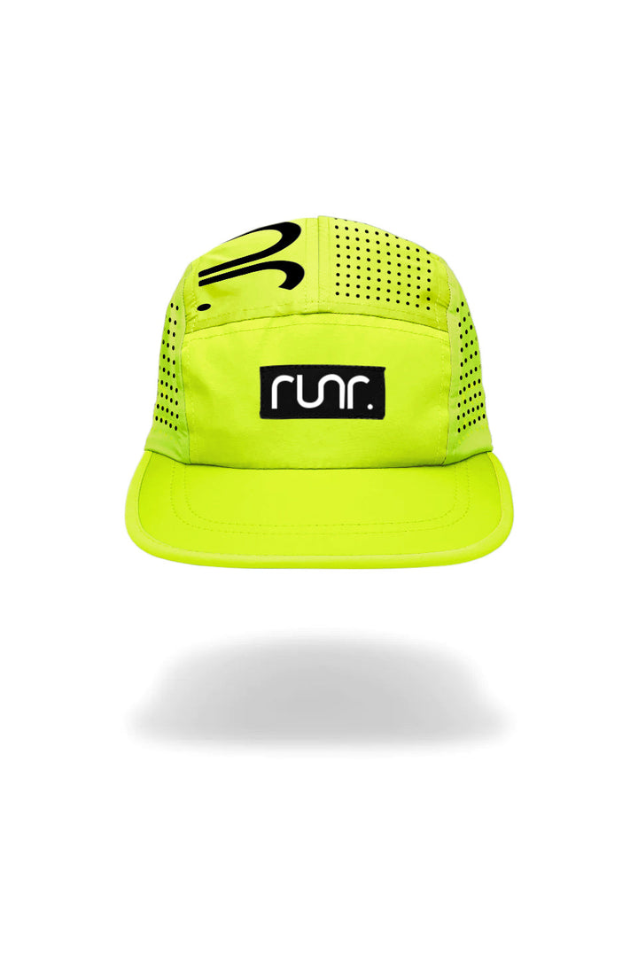 Runr Lumos reflective running hat in electric yellow - front view