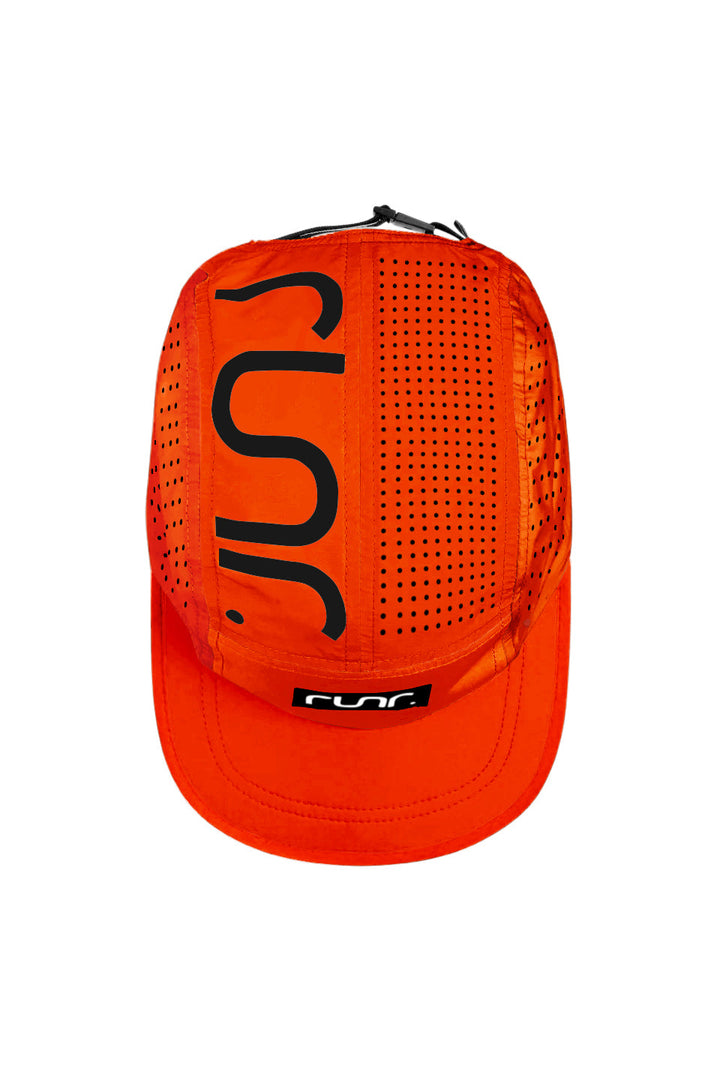 Runr Lumos reflective running hat in midnight orange - top view
