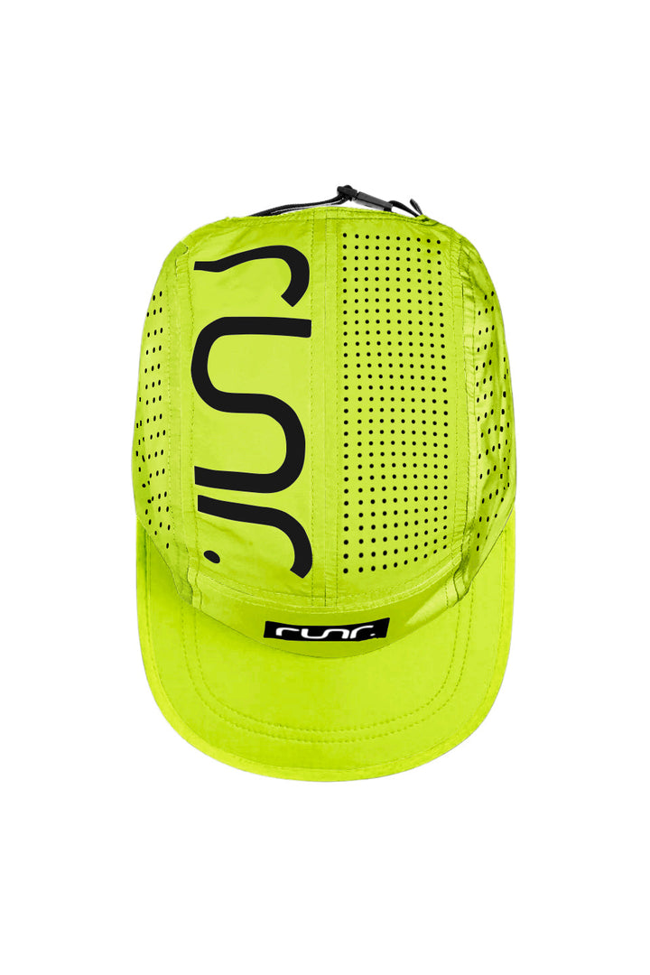 Runr Lumos reflective running hat in electric yellow - top view