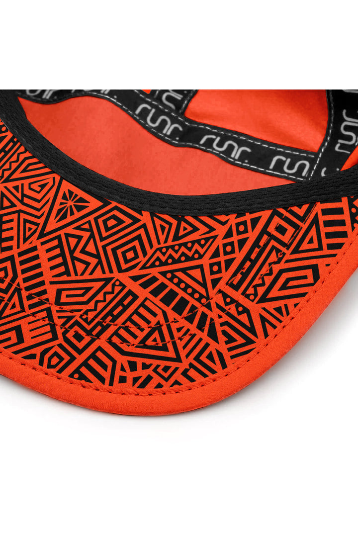 Runr Lumos reflective running hat in midnight orange - under-peak view