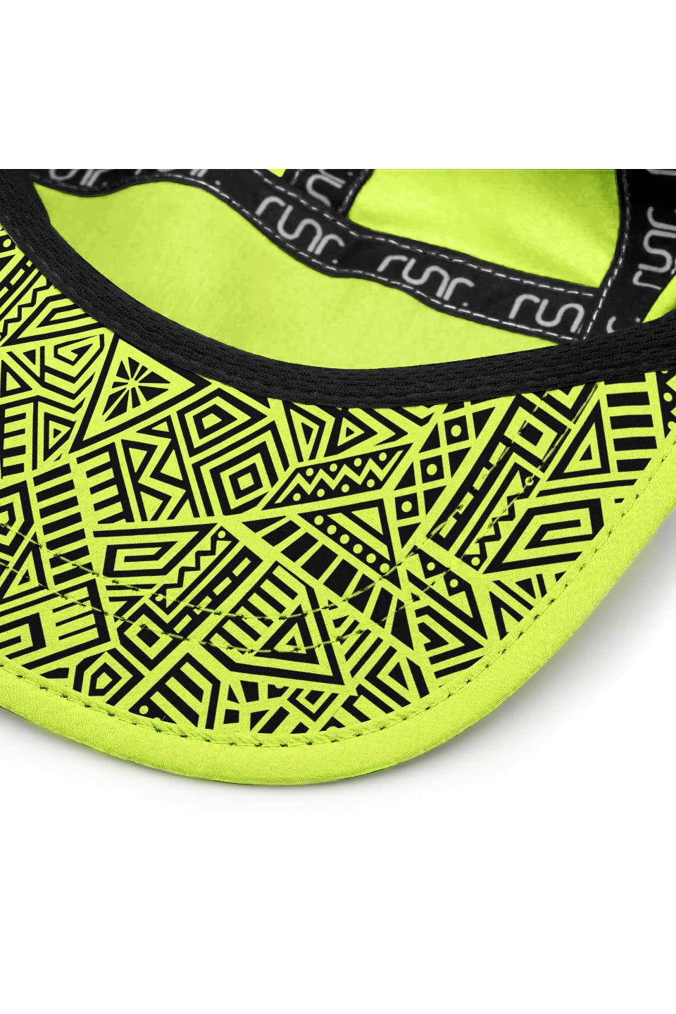 Runr Lumos reflective running hat in electric yellow - under-peak view