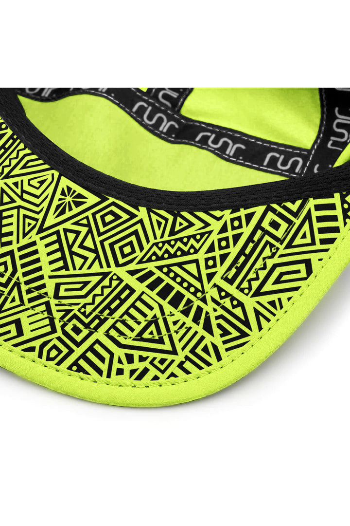 Runr Lumos reflective running hat in electric yellow - under-peak view