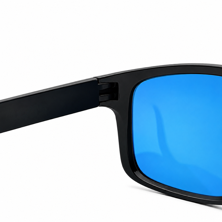 Black-framed sunglasses with blue lenses on a white background HikeWare UV400 Radiation Protection Polarised Sunglasses - UVA &amp; UVB Protection - HikeWare  