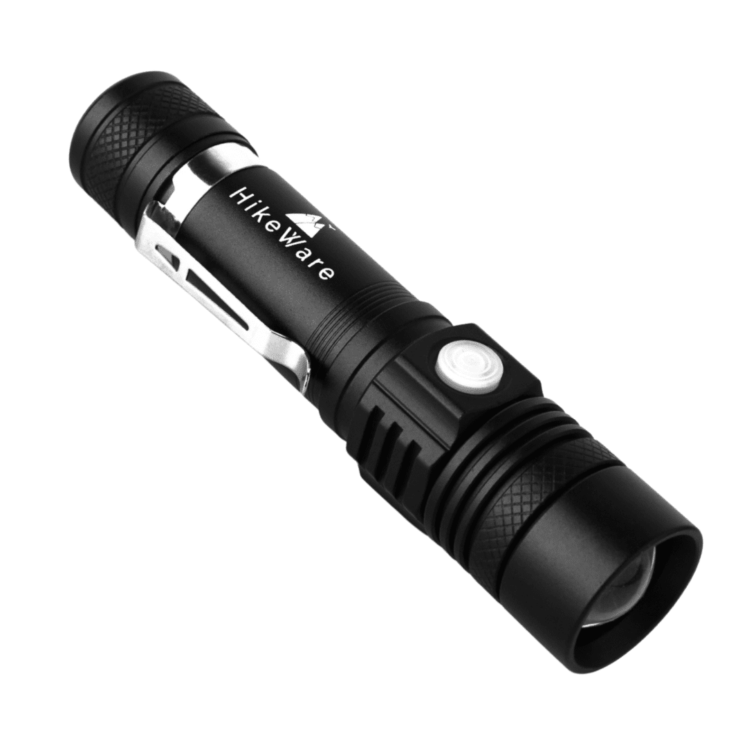 HikeWare Ultra Bright LED Flashlight. Waterproof, Zoomable, USB Rechargeable - HikeWare  Experience the power of HikeWare's Ultra Bright LED Flashlight. Waterproof, lightweight, and 10x brighter than incandescent lights.