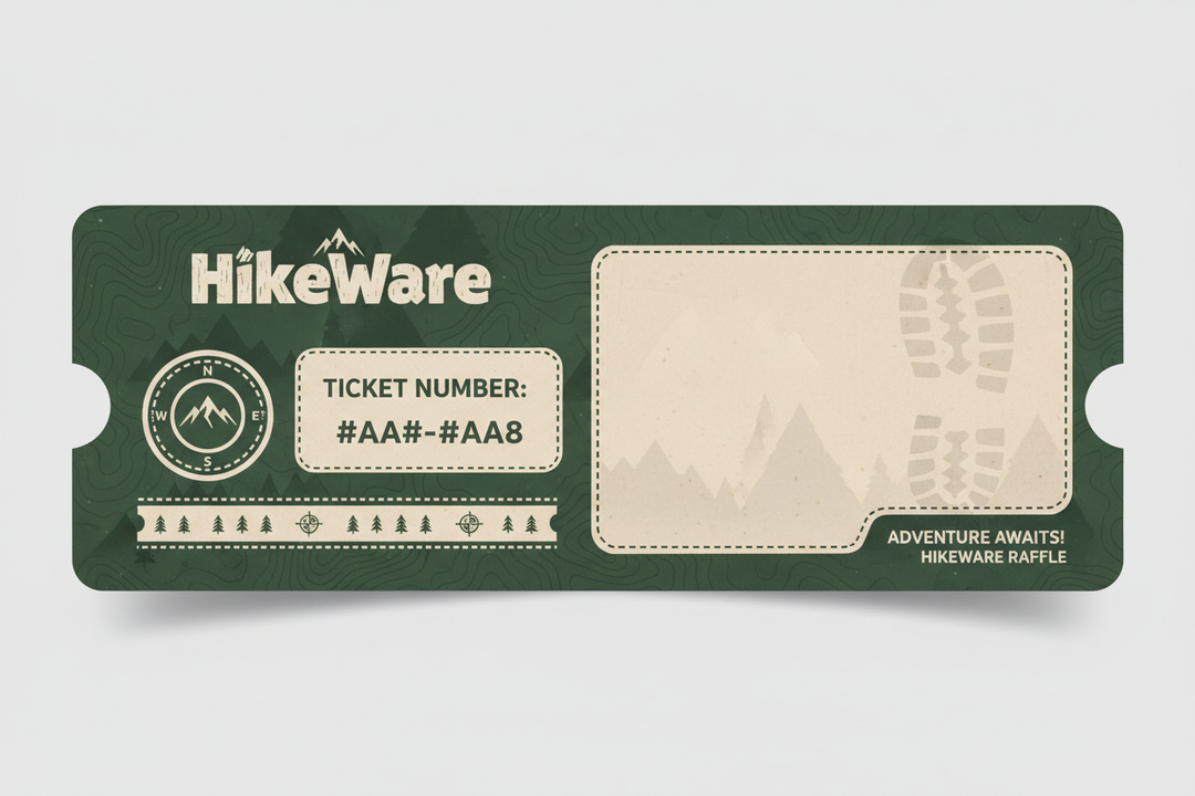Generate me a generic HikeWare branded raffle ticket. A digital one. I dont want or need a prize name or anything like that please as it is a generic imnage to be used for all of my raffles