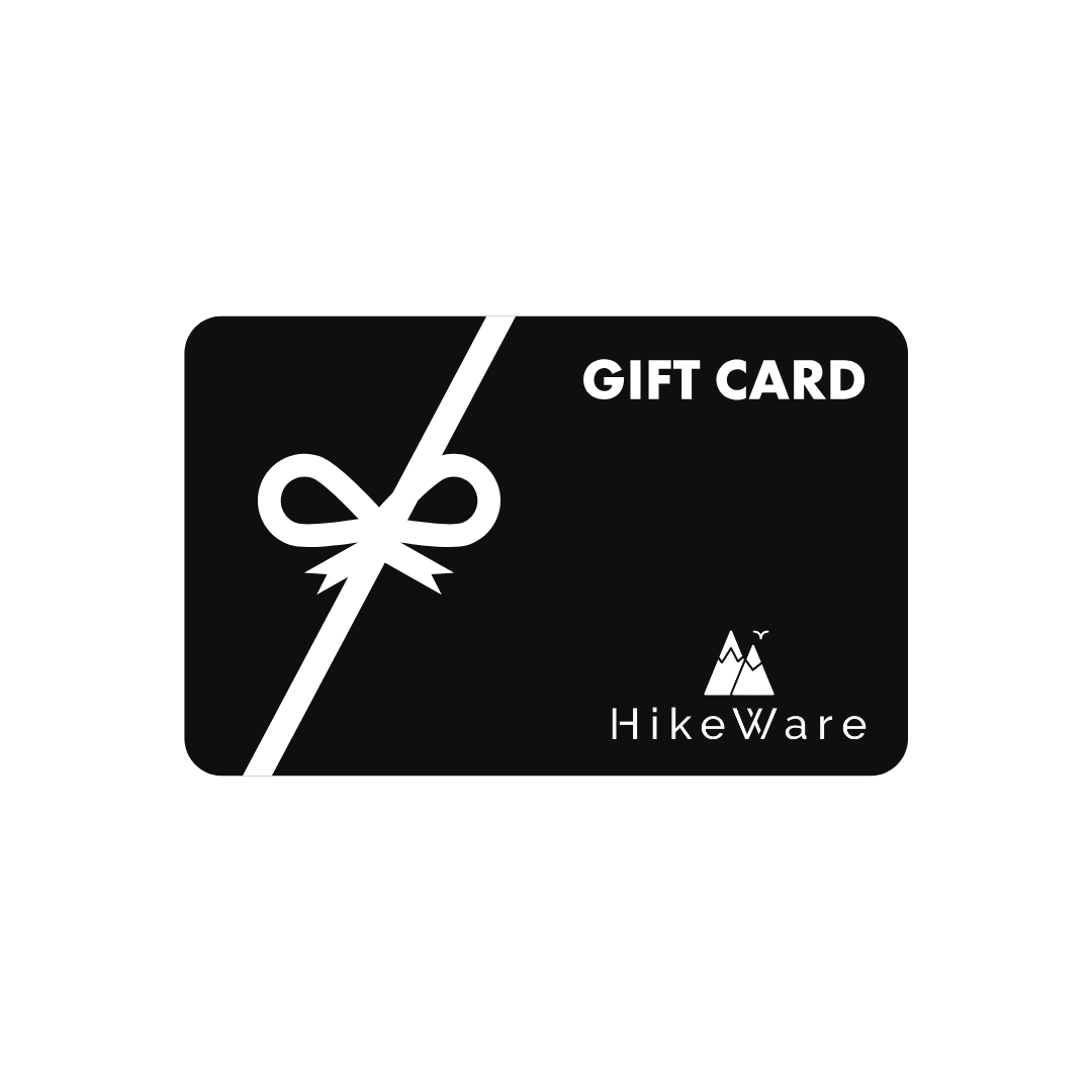 HikeWare gift card in black with a white ribbon design and the HikeWare logo