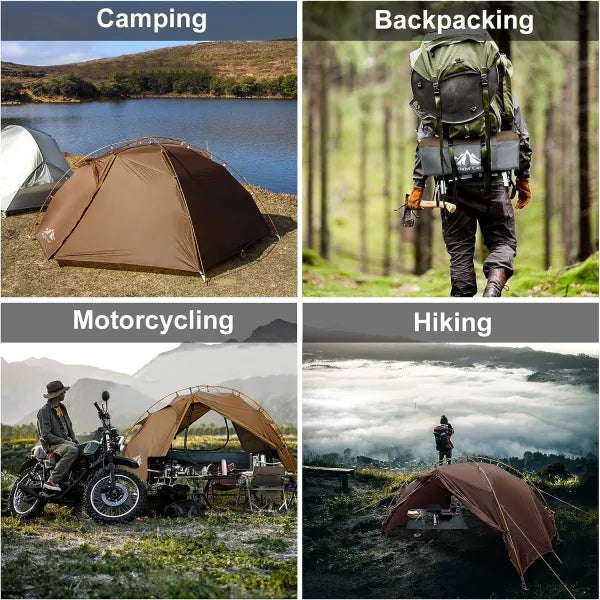 Night Cat 2 person aluminium pole tent used for camping, backpacking, motorcycling and hiking