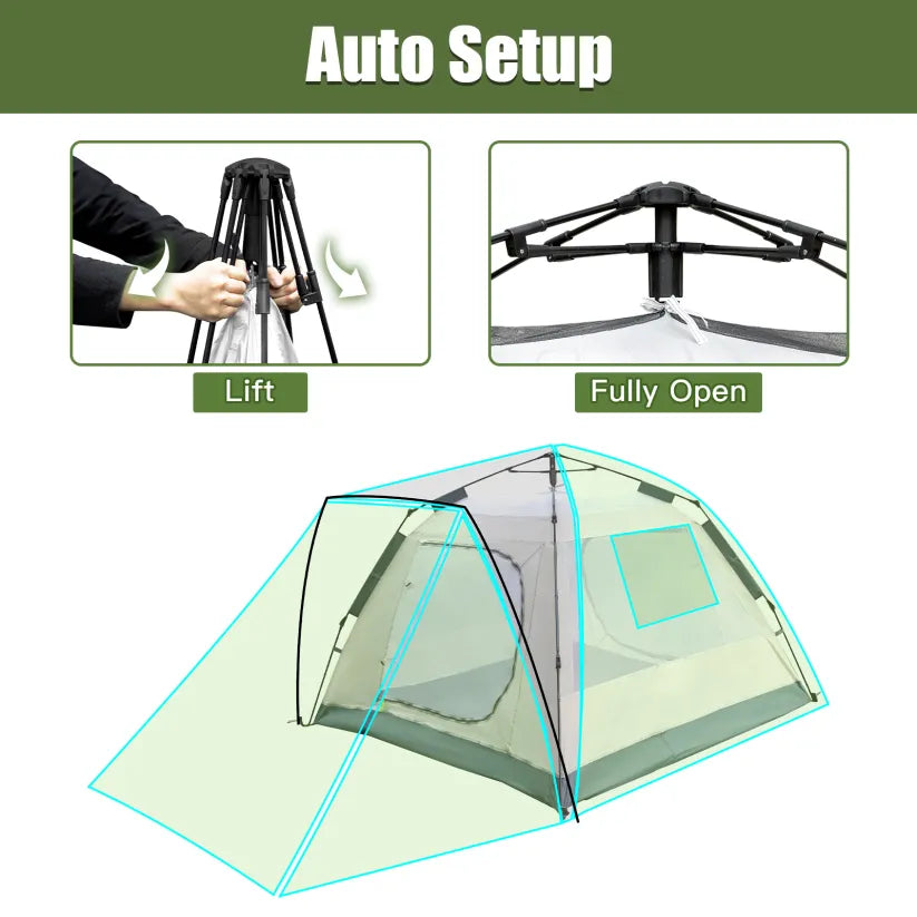 Night Cat pop-up cabin tent auto setup: lift the hub and the frame opens fully