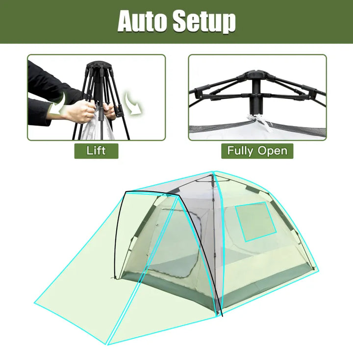 Night Cat pop-up cabin tent auto setup: lift the hub and the frame opens fully