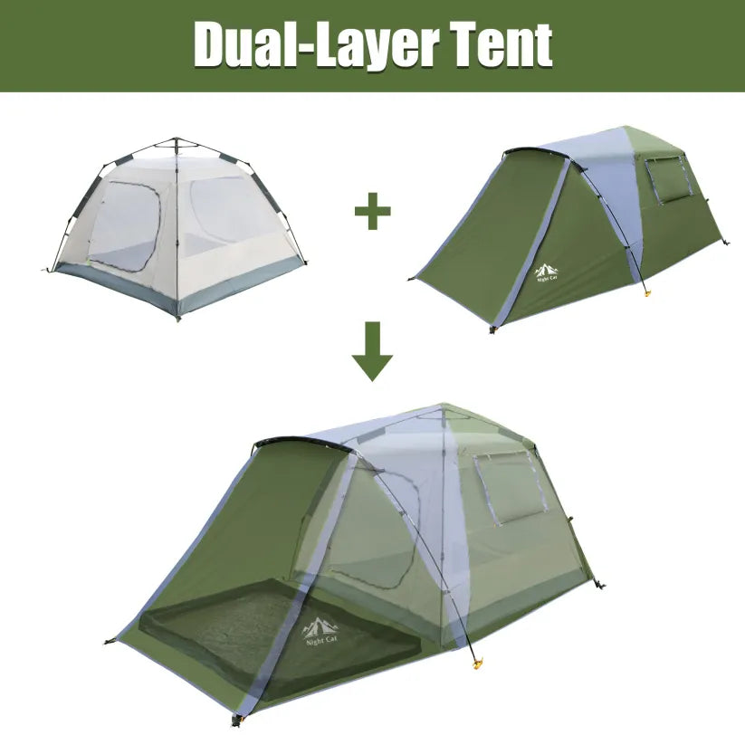 Night Cat pop-up cabin tent dual-layer design: inner tent plus outer fly
