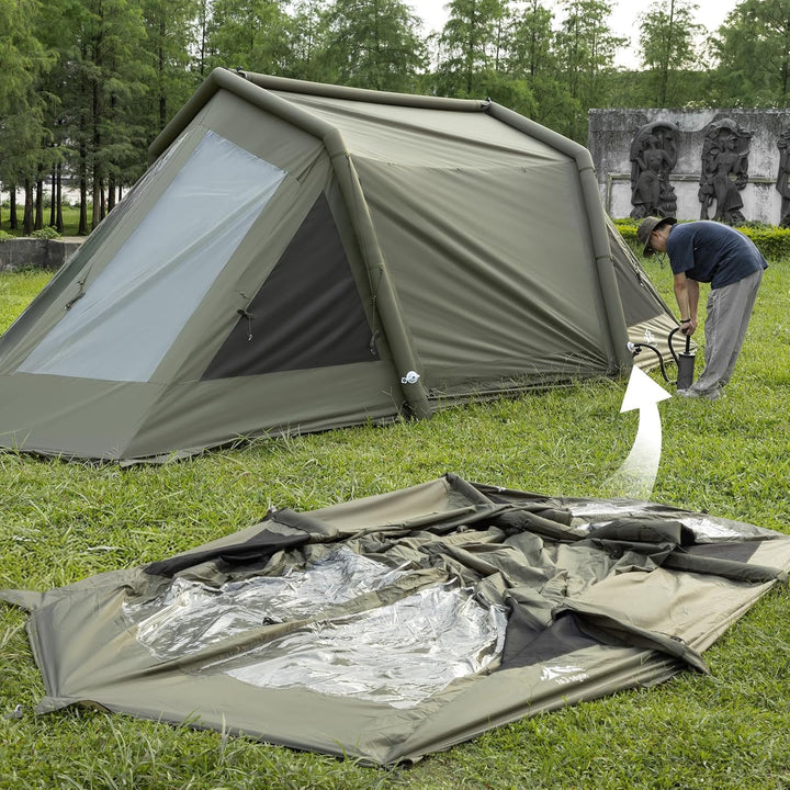 Night Cat 8 person inflatable tent being pumped up from flat