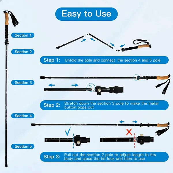 How to assemble the Night Cat folding trekking poles in three steps
