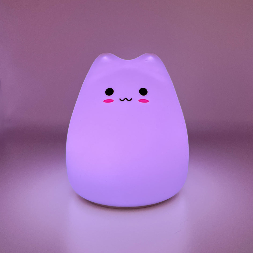 Silicone cat night light glowing lilac
