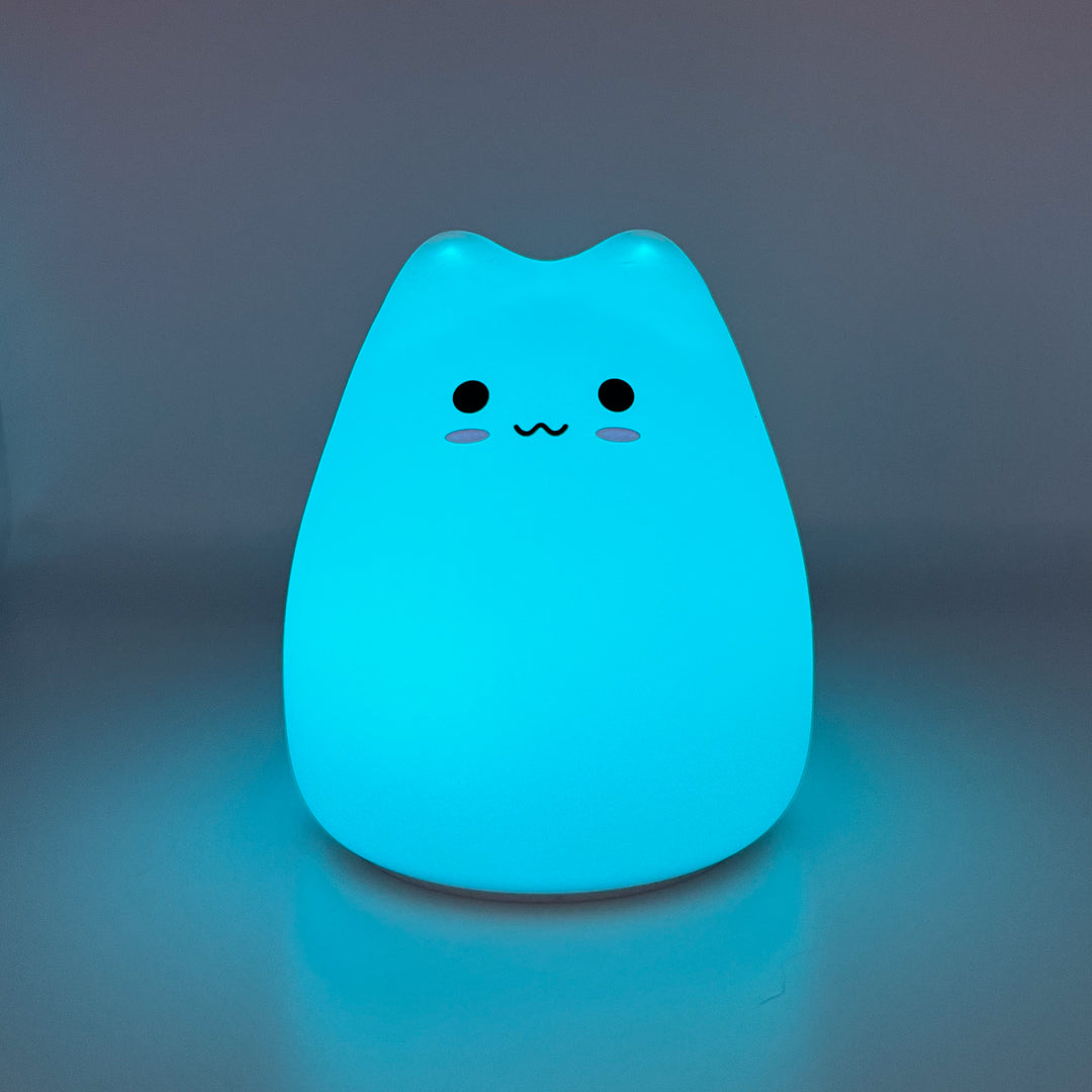 Silicone cat night light glowing light blue