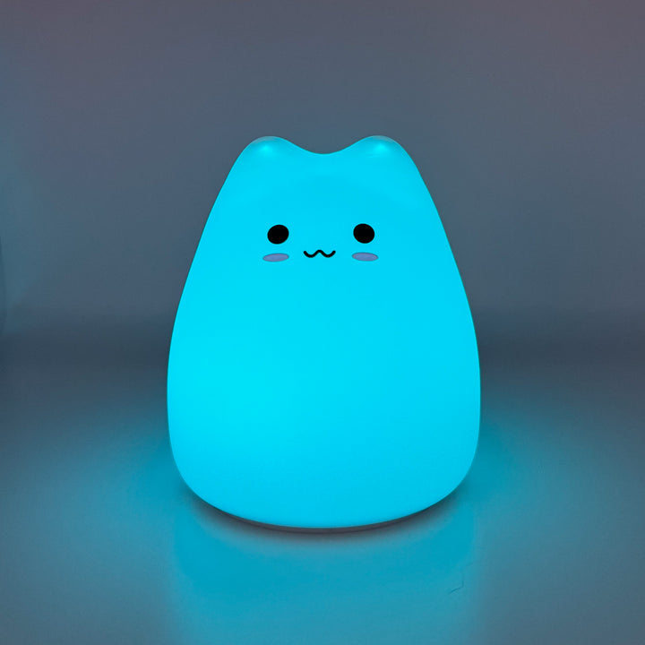 Silicone cat night light glowing light blue