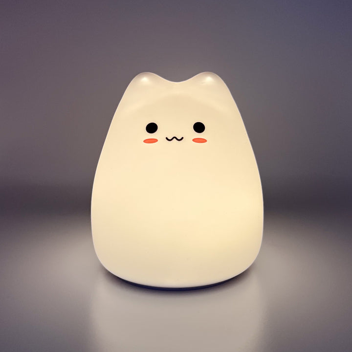 Silicone cat night light in warm white, front view