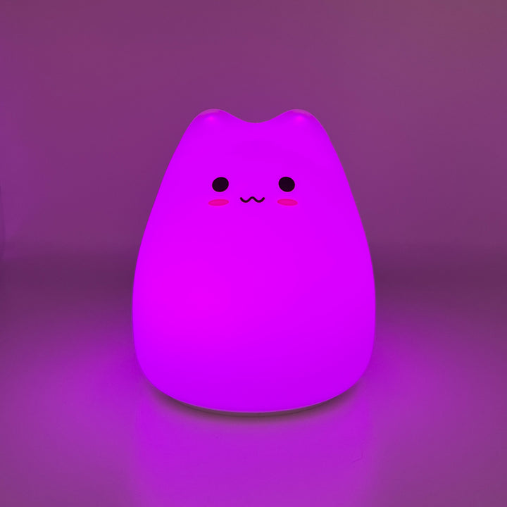 Silicone cat night light glowing pink