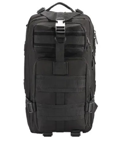 20L Black Military Style Backpack Front View with Rugged Design - Available on HikeWare