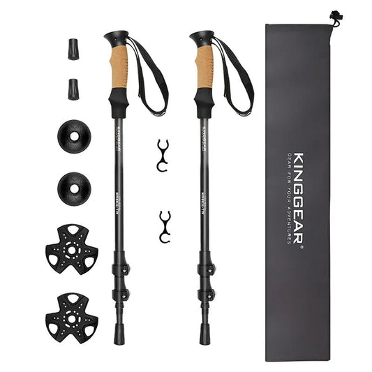 KingGear Aluminium Hiking Poles - HikeWare  Discover KingGear hiking poles – your perfect outdoor adventure companion! With durable design, anti-slip cork handles, and adjustable straps.