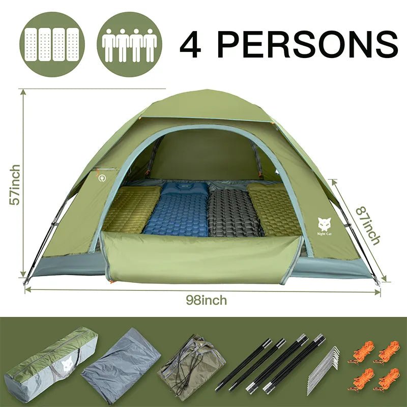 Night Cat 3 - 4 Person Double Layer Tent - HikeWare  Introducing the Night Cat 3-4 Person Double Layer Tent: Your Ultimate Outdoor Shelter with Spacious Size & Waterproof Removable Rainfly.