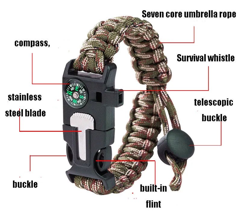 Parachute Cord Survival Bracelet - HikeWare  Stay prepared with our 5-in-1 Paracord Adjustable Bracelet. It has a compass, emergency whistle, fits all, and comes in 2 stylish colors.