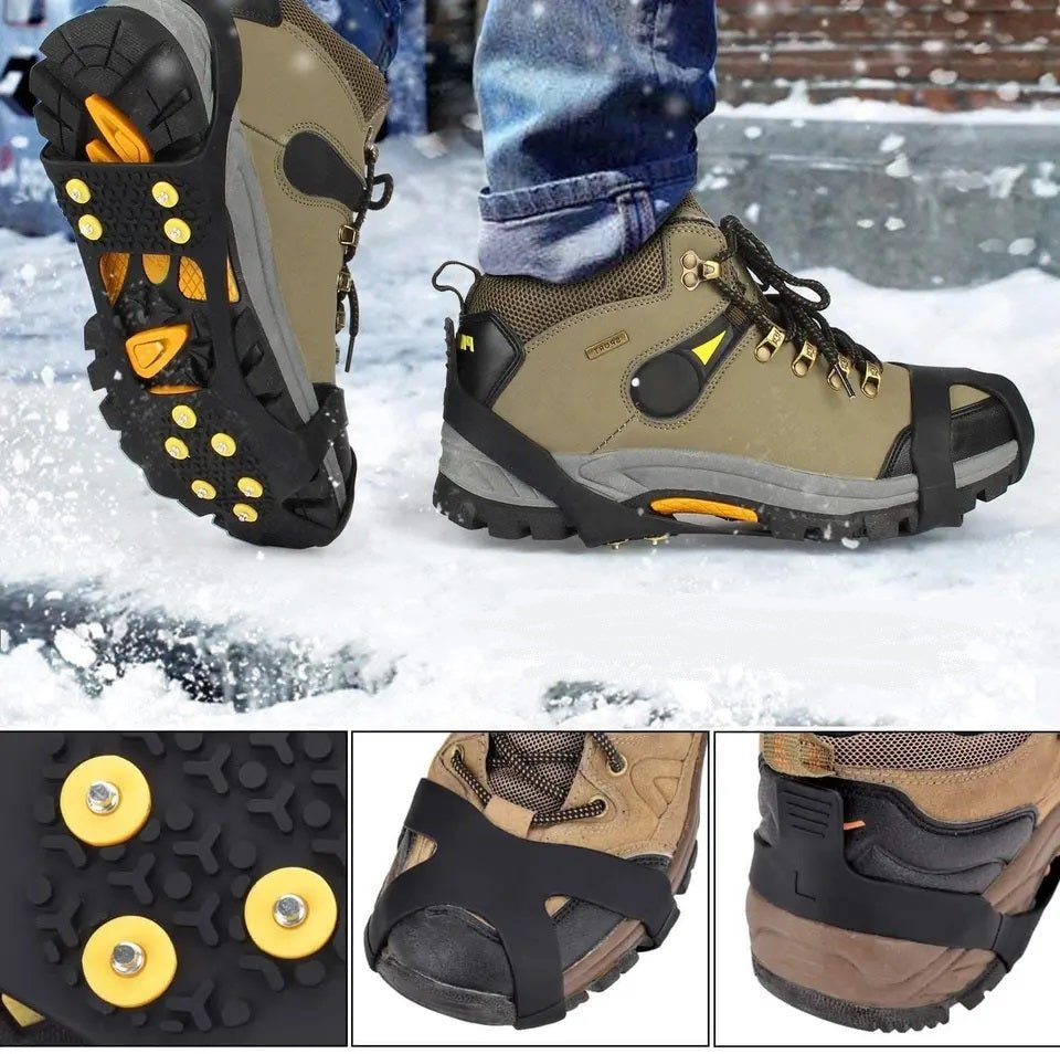 Silicone Ice Crampons With 10 Steel Studs - HikeWare  Stay safe on ice, snow, and wet surfaces with our Silicone Ice Crampons. Made for all footwear, they're designed for traction and non-slip grip.