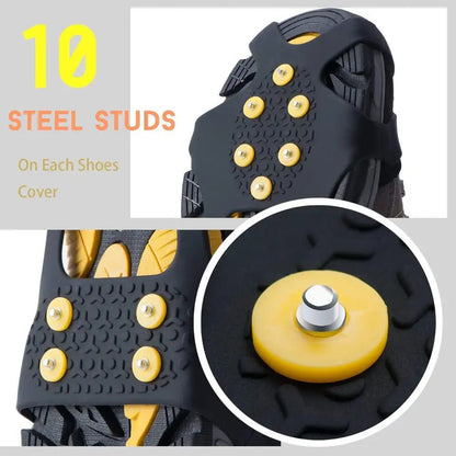 Silicone Ice Crampons With 10 Steel Studs - HikeWare  Stay safe on ice, snow, and wet surfaces with our Silicone Ice Crampons. Made for all footwear, they're designed for traction and non-slip grip.