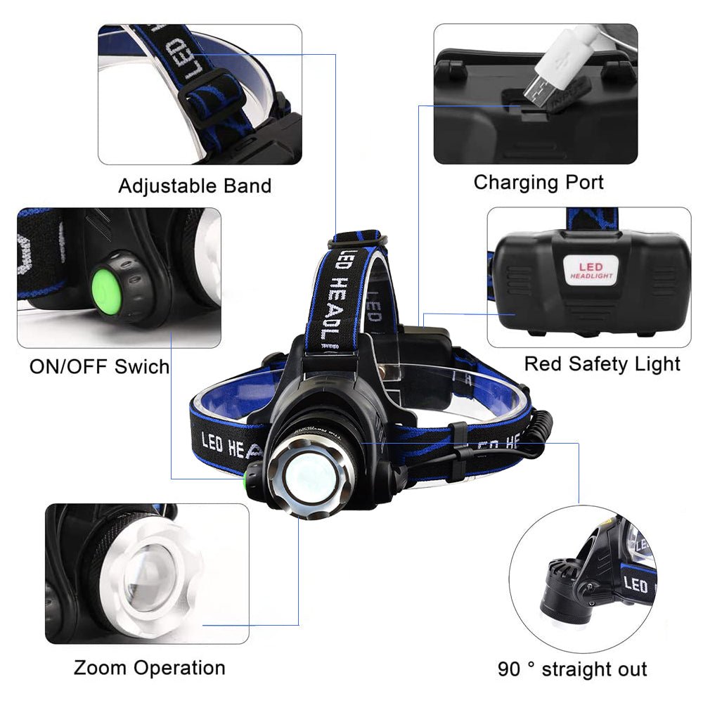 TS Waterproof Rechargeable Headlamp - HikeWare  Illuminate your outdoor adventures with the TS Waterproof Rechargeable Headlamp - high-performance, adjustable beam, and included battery.